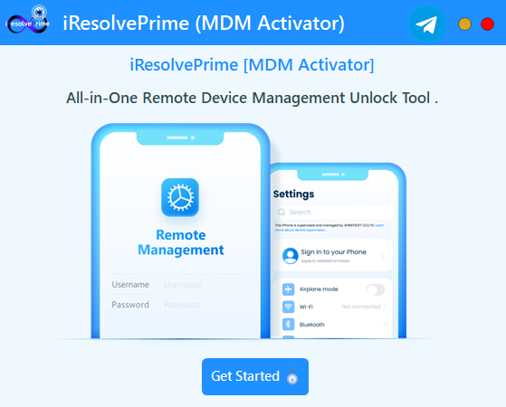 iResolvePrime MDM Unlock Software Interface Screenshot - Remove MDM from iPhone iPad Tool